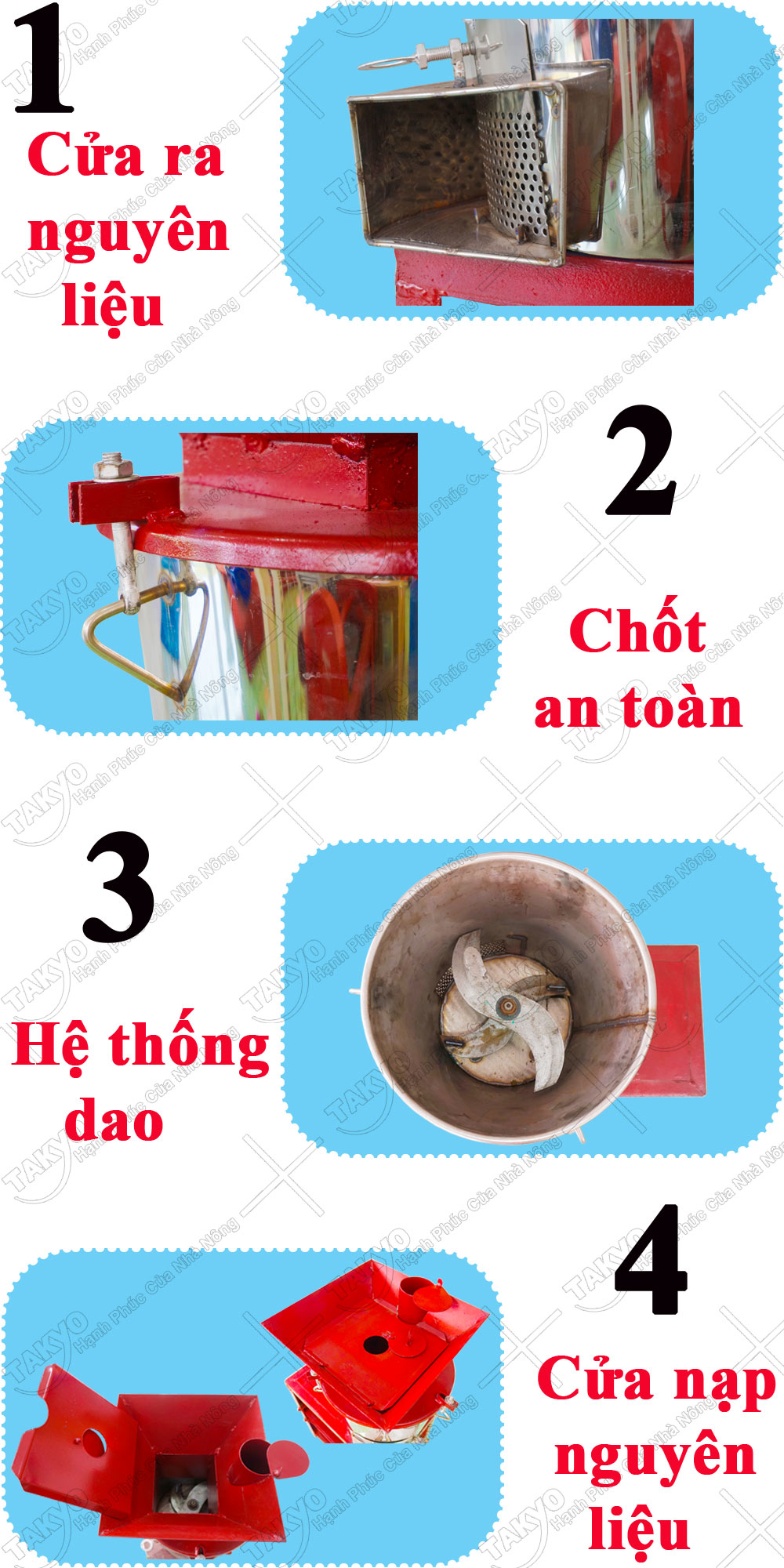 1-Cấu tạo máy băm nghiền đa năng inox Takyo TK 22