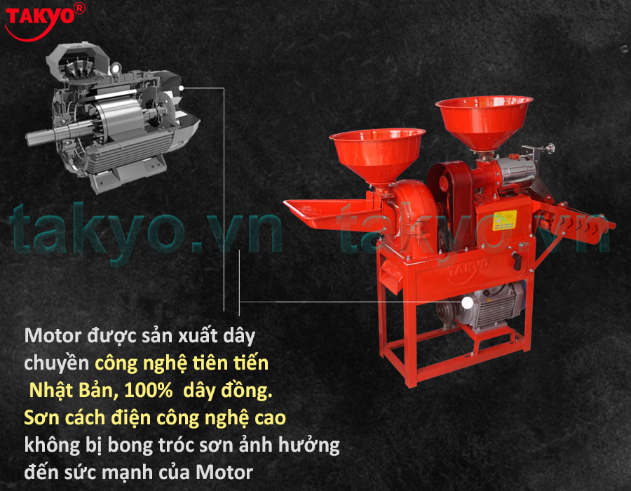 Cấu tạo về motor máy xát gạo Takyo TK 555