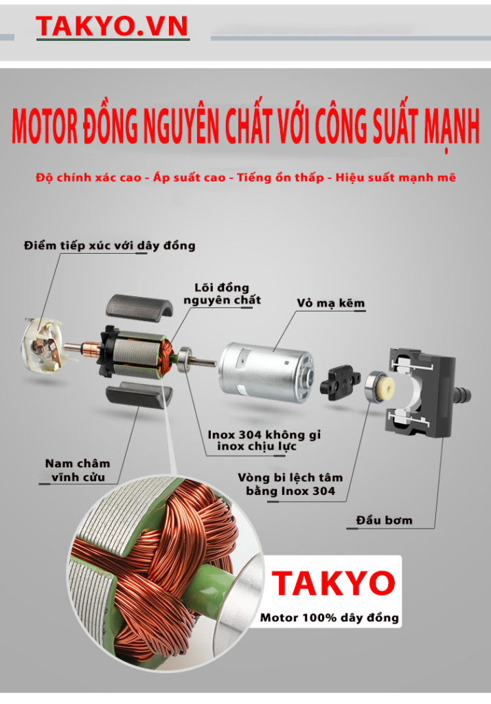 Motor bộ bơm TAKYO TK 16 100% dây đồng nguyên chất