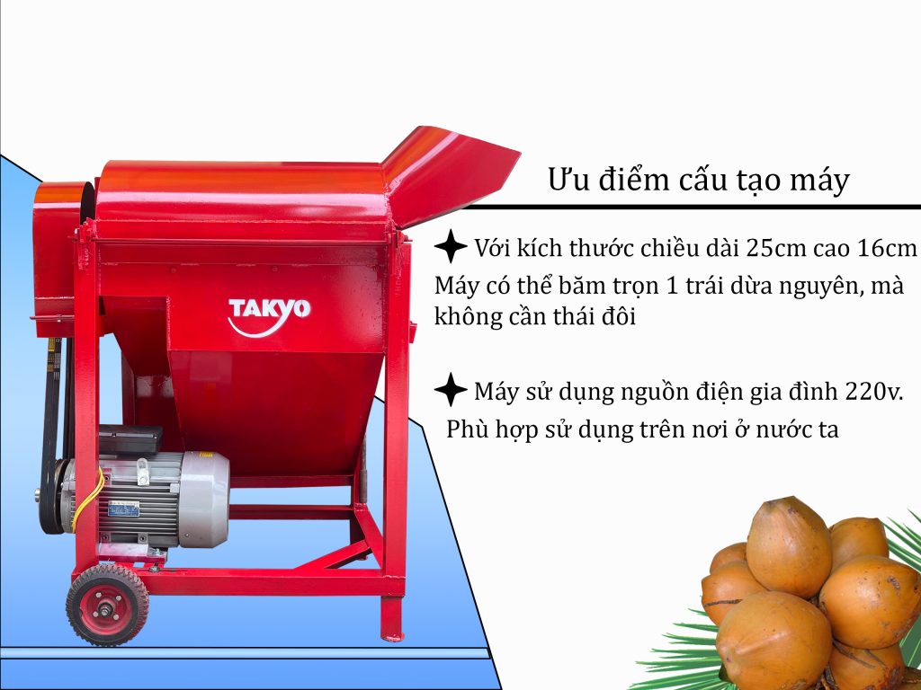 Ưu điểm cấu tạo máy băm xơ dừa Takyo TK 550