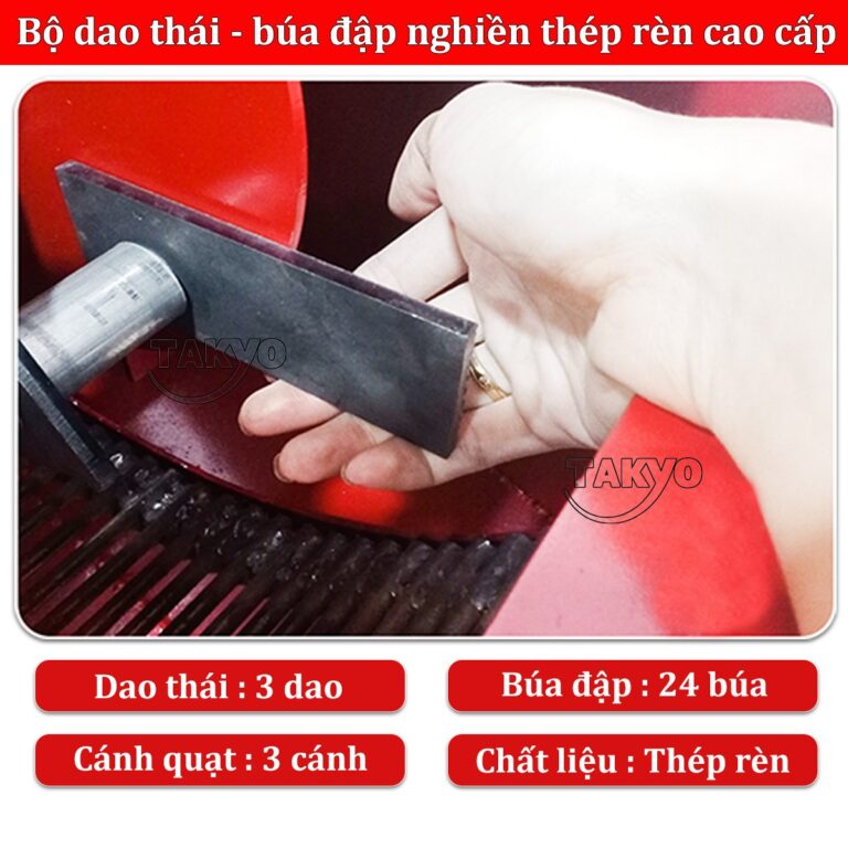 Máy băm xơ dừa Takyo D24 sử dụng bộ dao thái búa đập bằng chất liệu thép rèn cao cấp