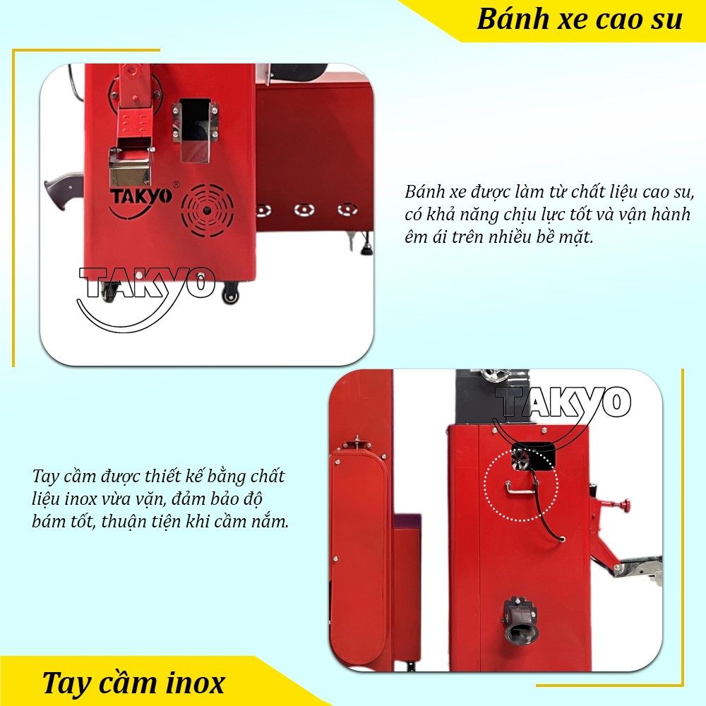 Bánh xe và tay cầm của máy xát gạo Takyo TK 250 T