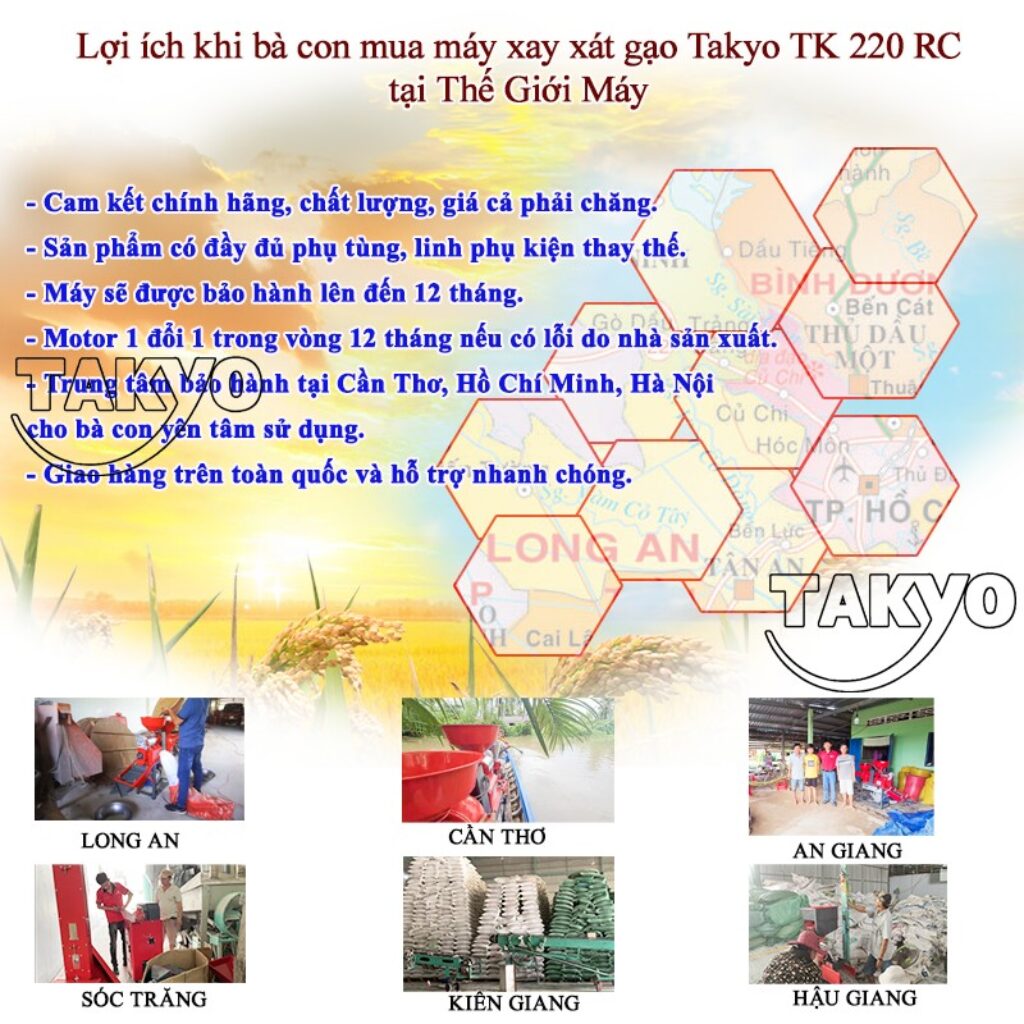 Chính sách hỗ trợ của máy xay xát lúa gạo Takyo TK 220 CR tại Thế Giới Máy