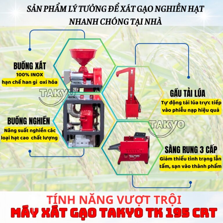 Điểm nổi bật của máy xay xát lúa gạo Takyo TK 195 CRT
