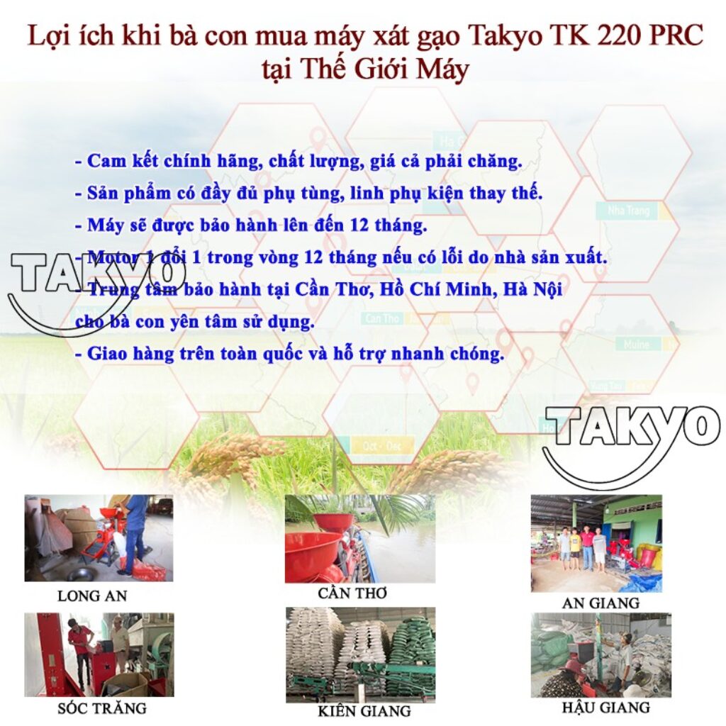Lợi ích khi bà con mua máy xát gạo một pha Takyo TK 220 CRP tại Thế Giới Máy
