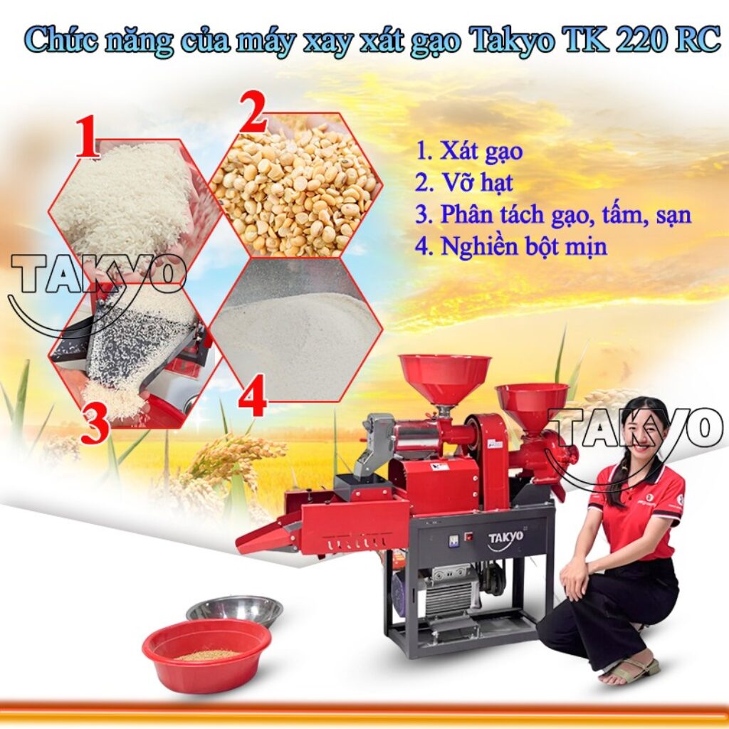Máy xay xát gạo đa năng Takyo TK 220 CR thực hiện chức năng xát gạo nghiền bột mịn