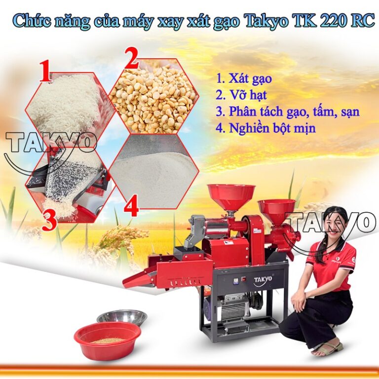 Máy xay xát gạo đa năng Takyo TK 220 CR thực hiện chức năng xát gạo nghiền bột mịn