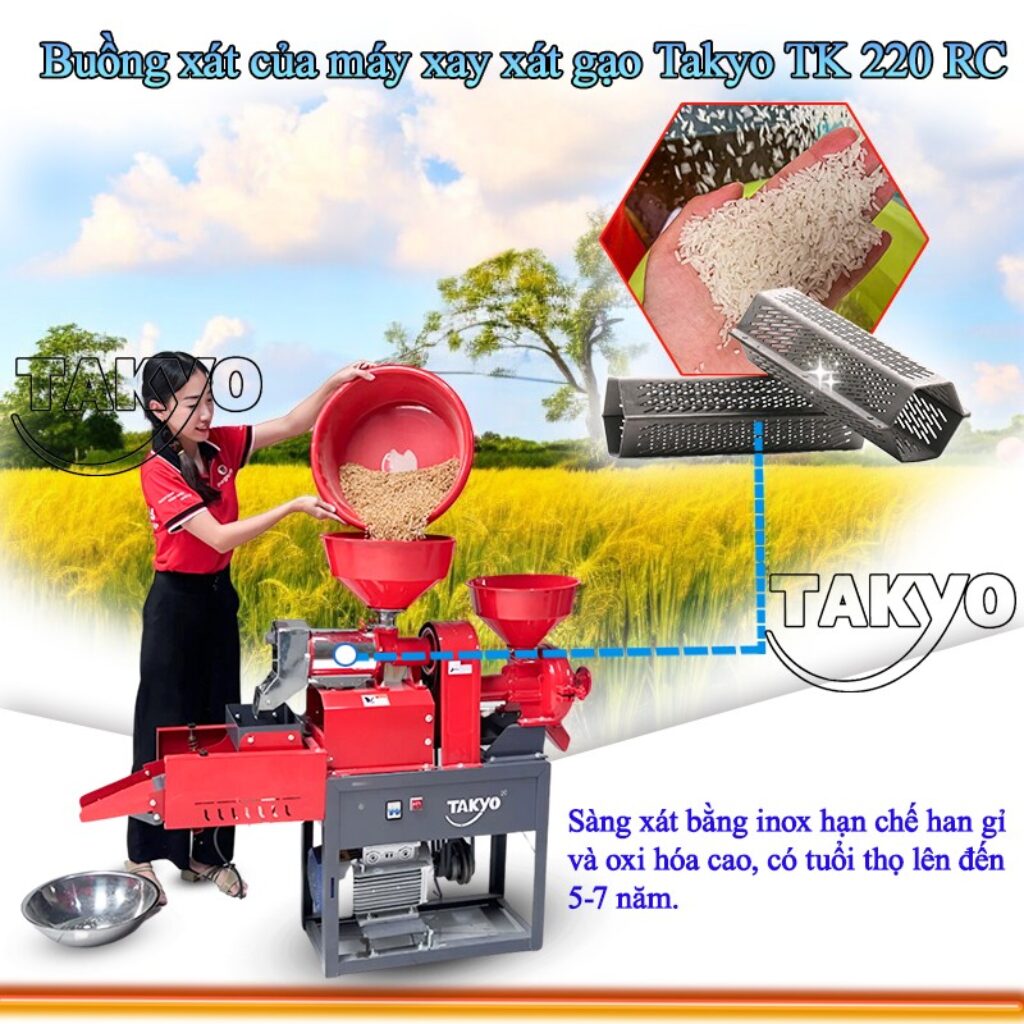 Máy xay xát gạo gia đình có nguyên đầu chà xát bằng inox giúp tạo thành phẩm gạo đẹp, ít vỡ