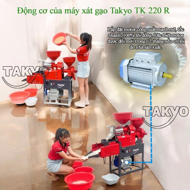 Motor của máy xát gạo mini gia đình Takyo TK 220 R công suất lớn, 100% lõi đồng