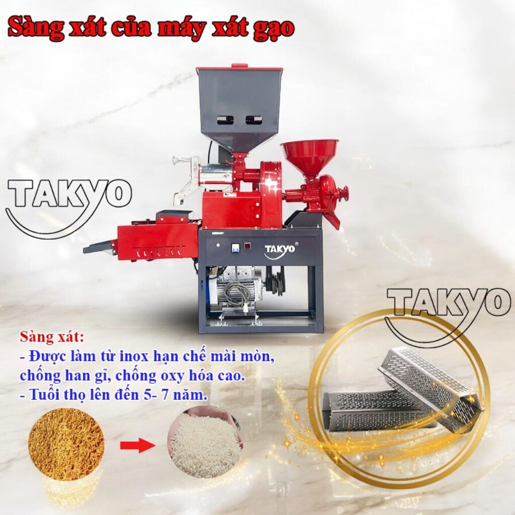 Sàng xát của máy xát gạo mini Takyo TK 220 RP có tuổi thọ lên đến 5-7 năm
