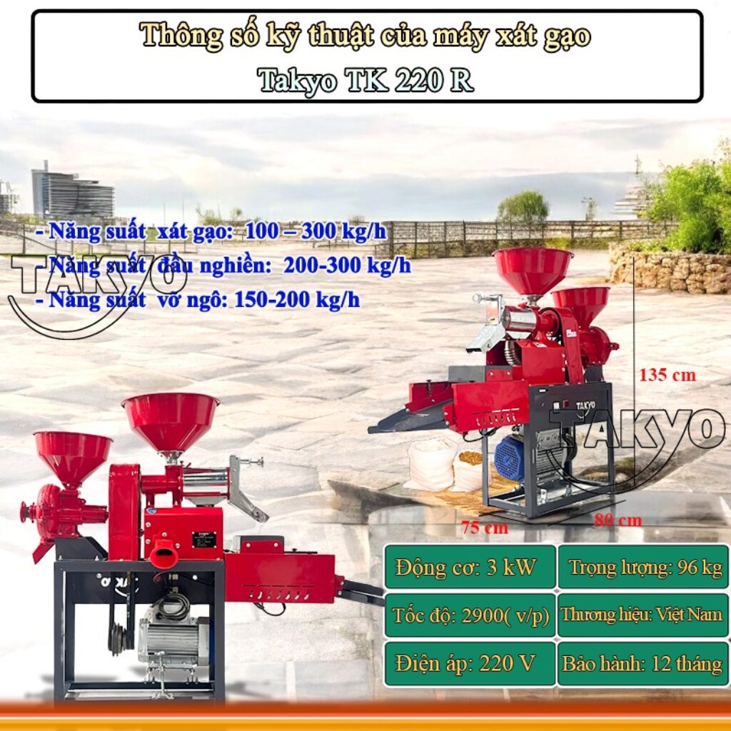 Thông số kỹ thuật của máy xát gạo gia đình Takyo TK 220 R