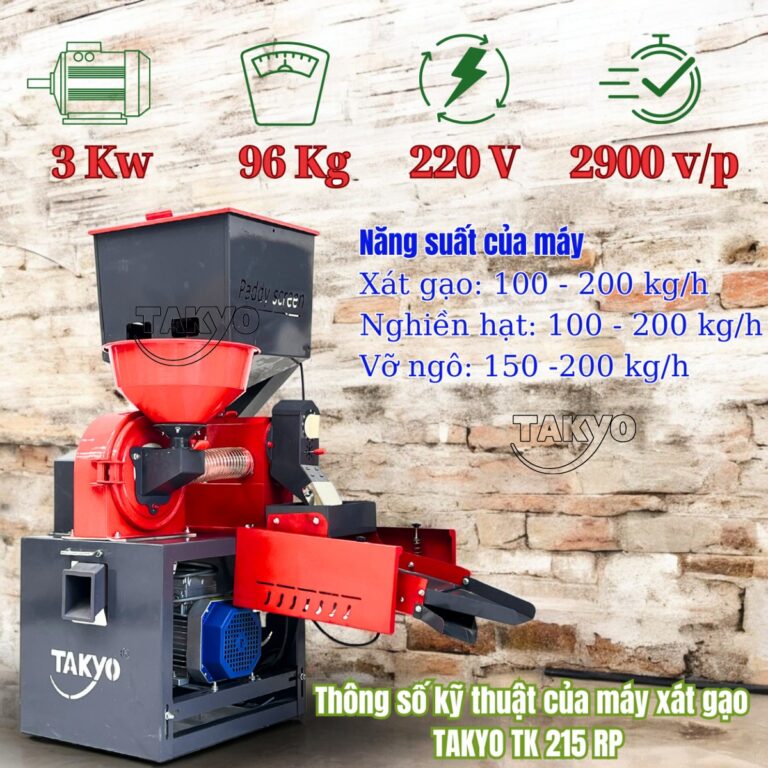 Thông số kỹ thuật của máy xát gạo mini liên hoàn Takyo TK 215 RP
