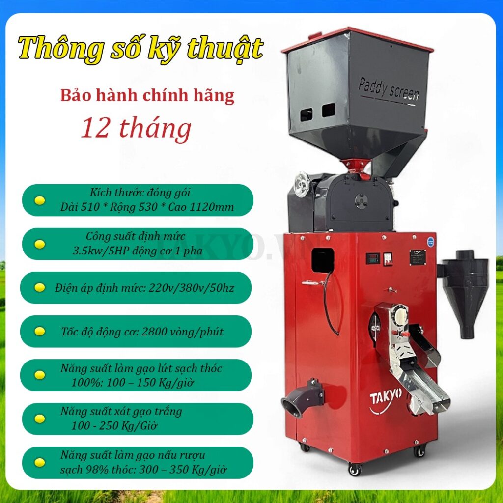 Thông số kỹ thuật của máy xát gạo lứt Takyo TK 250 CP