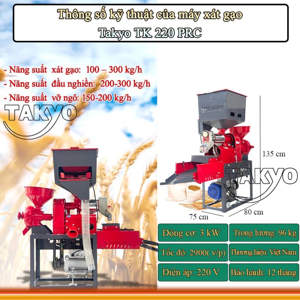 Thông số kỹ thuật của máy xát lúa gạo Takyo TK 220 CRP