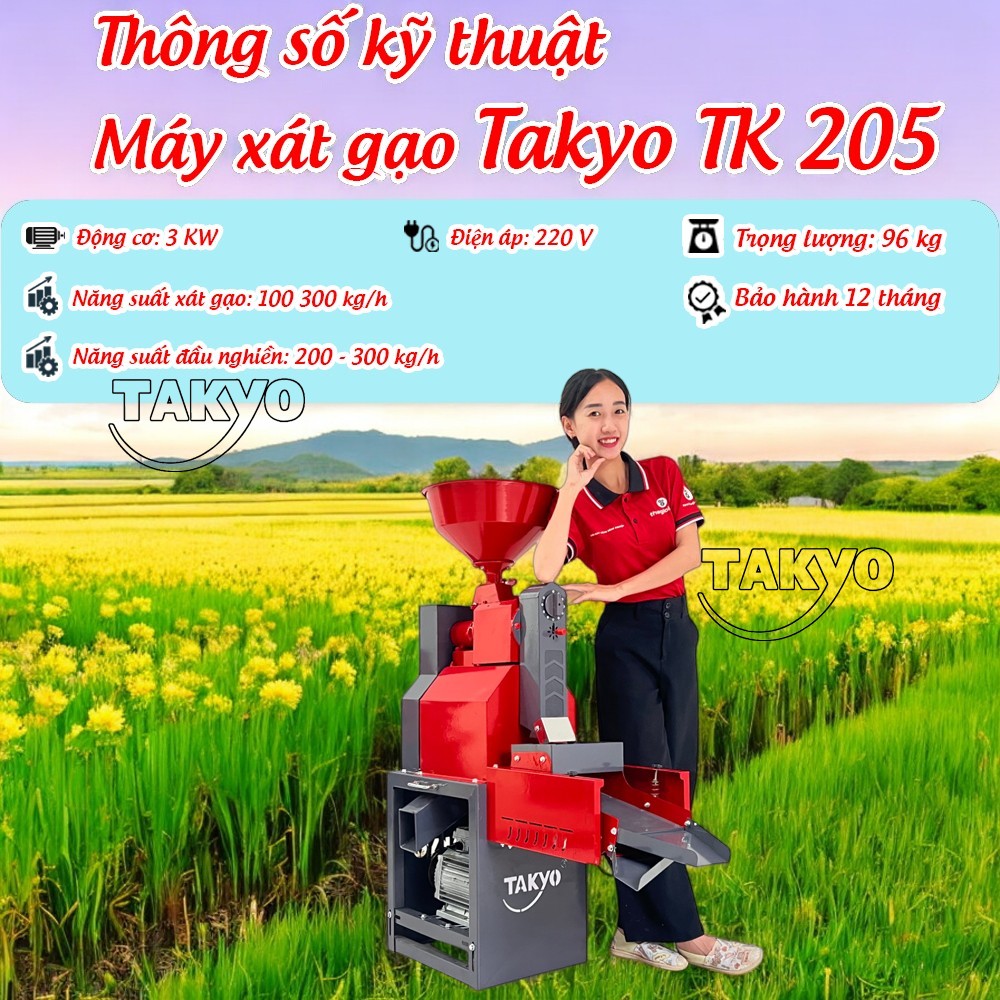 Thông số kỹ thuật của máy xát gạo Takyo TK 205