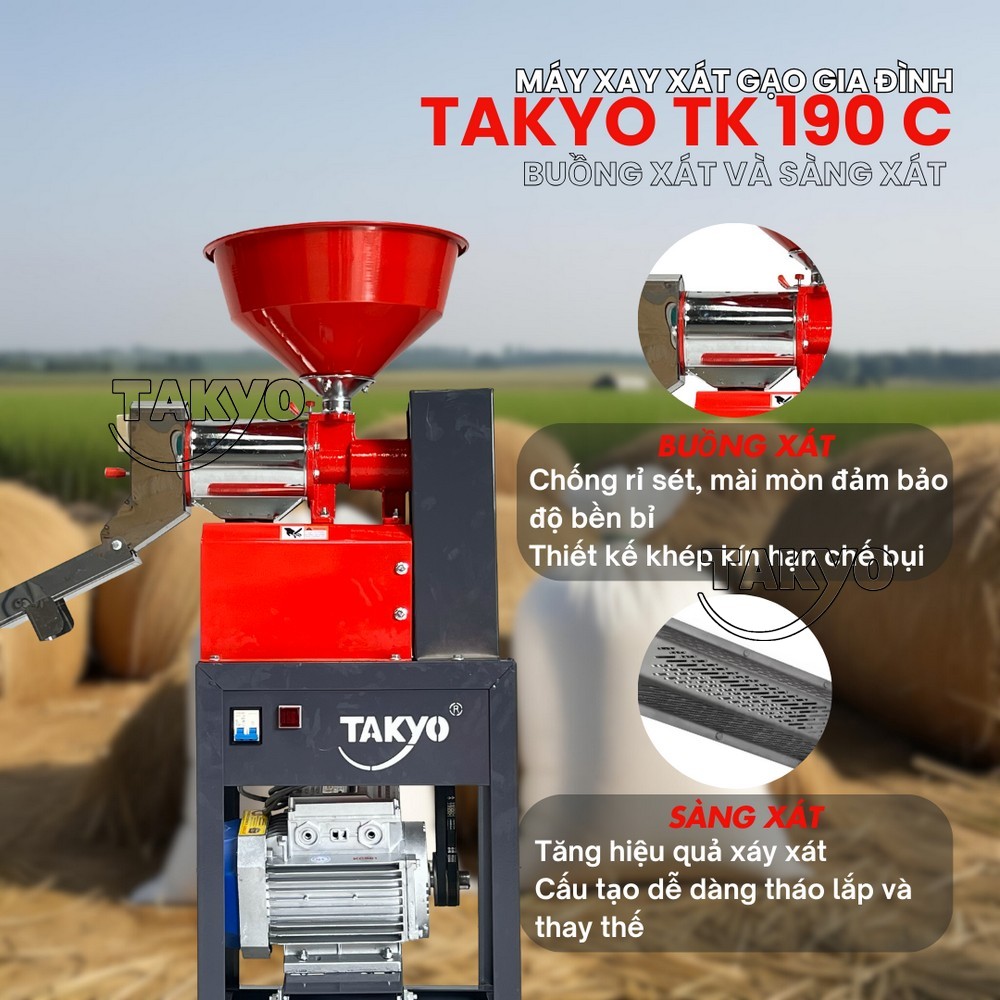 Buồng xát và sàng xát của máy xay xát gạo gia đình TAKYO TK 190 C