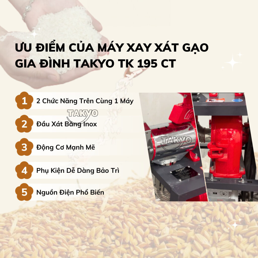 Ưu điểm của máy xát gạo Takyo TK 195 CT