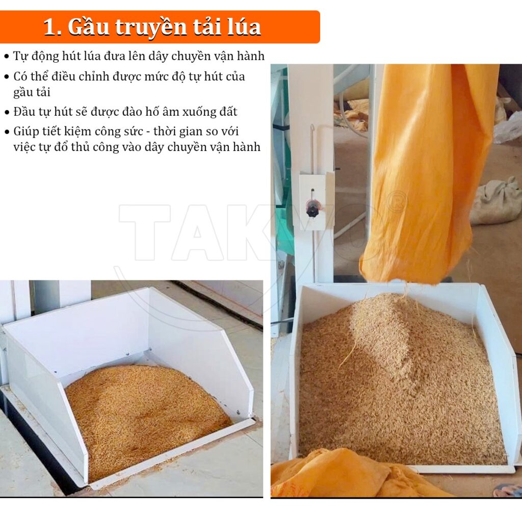 Gầu truyền tải lúa dàn máy xát gạo Takyo TK 1200